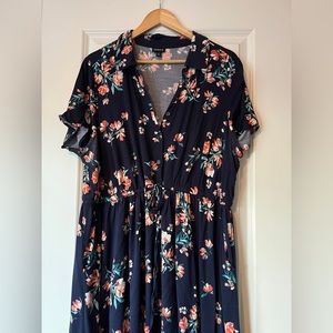 Button Collared A-Line Midi Dress